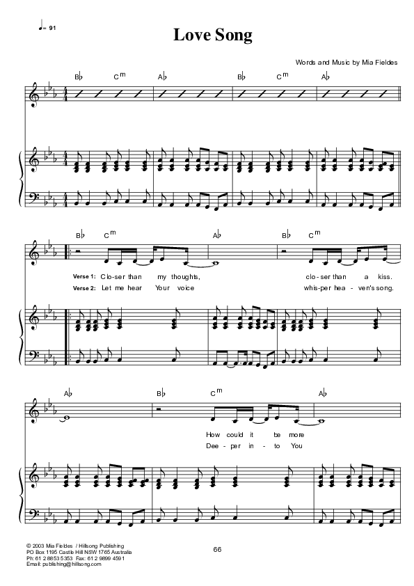 Love Song Piano/Vocal (Hillsong Worship)