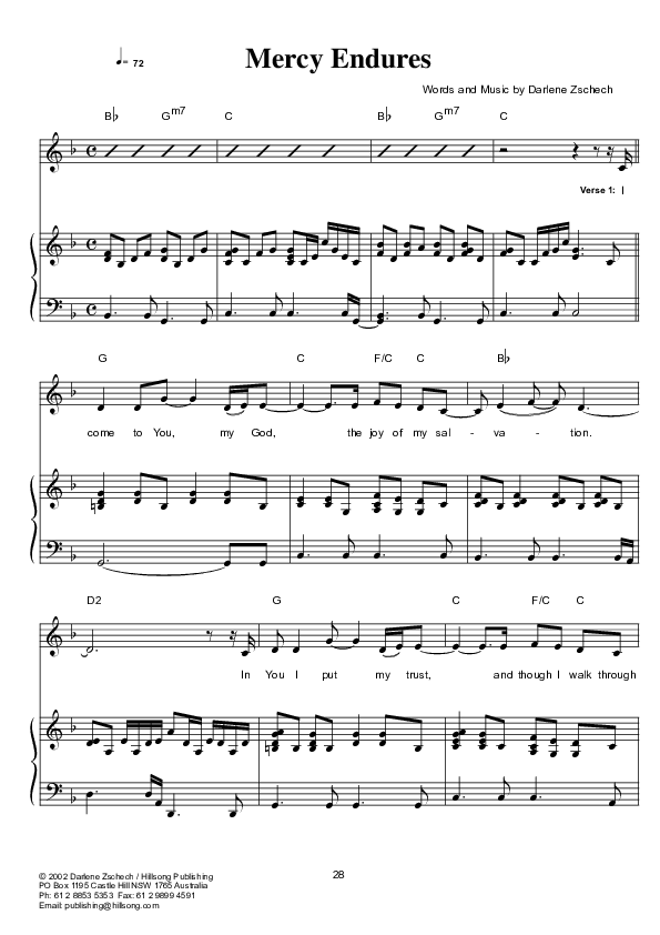 Mercy Endures Piano/Vocal (Hillsong Worship)