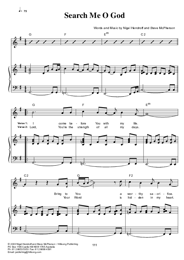 Search Me O God Lead & Piano (Hillsong Worship)