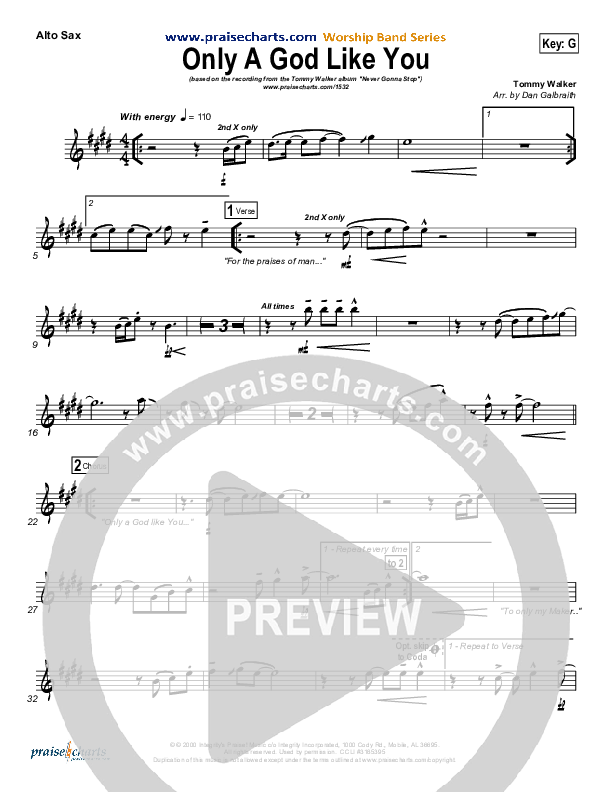 Only A God Like You Alto Sax (Tommy Walker)