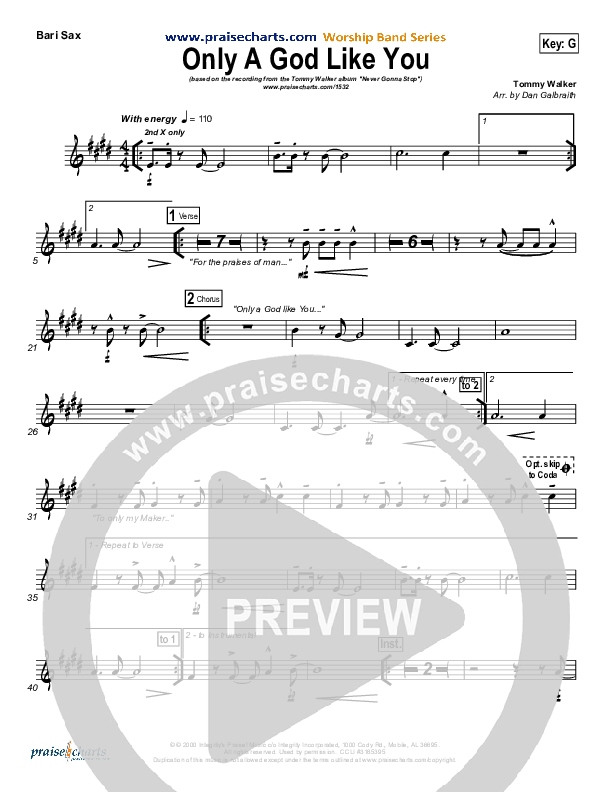 Only A God Like You Bari Sax (Tommy Walker)