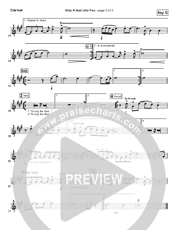 Only A God Like You Clarinet (Tommy Walker)