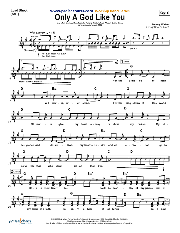 Only A God Like You Lead Sheet (SAT) (Tommy Walker)
