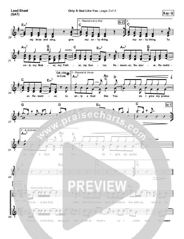 Only A God Like You Lead Sheet (SAT) (Tommy Walker)