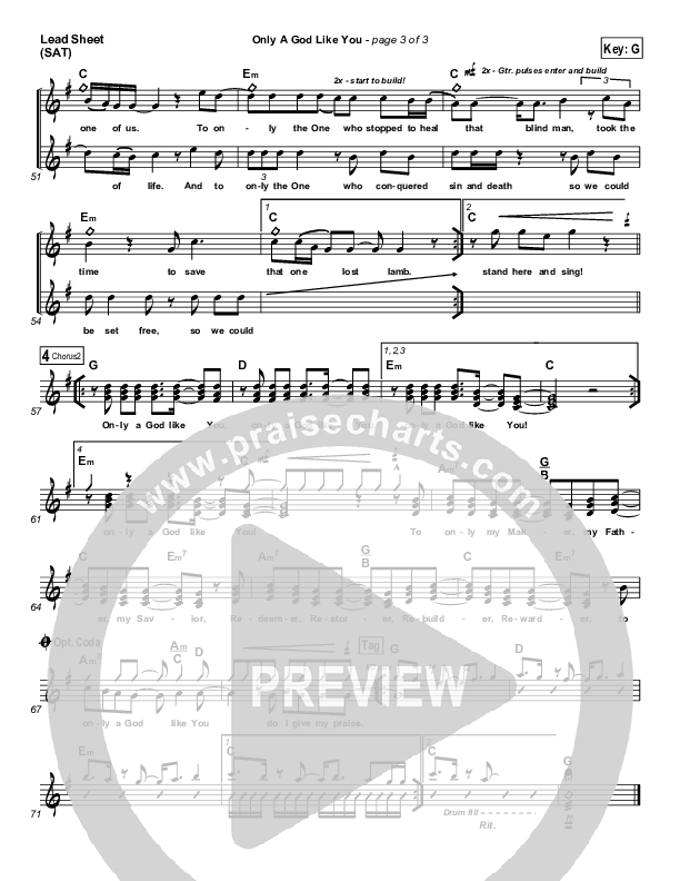 Only A God Like You Lead Sheet (SAT) (Tommy Walker)