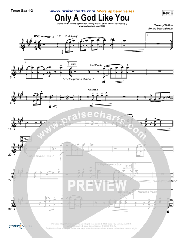 Only A God Like You Tenor Sax 1/2 (Tommy Walker)