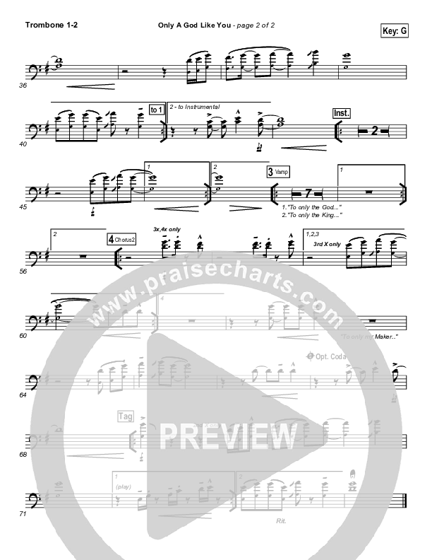 Only A God Like You Trombone 1/2 (Tommy Walker)