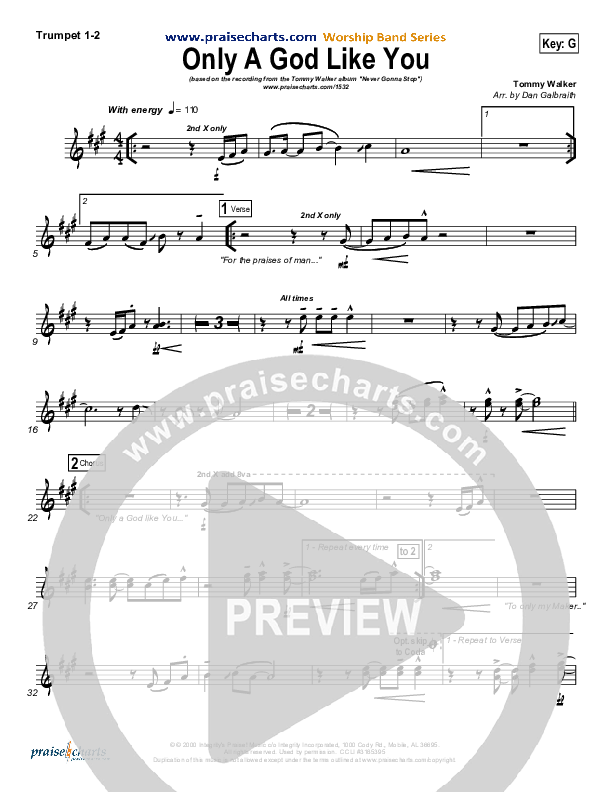 Only A God Like You Trumpet 1,2 (Tommy Walker)