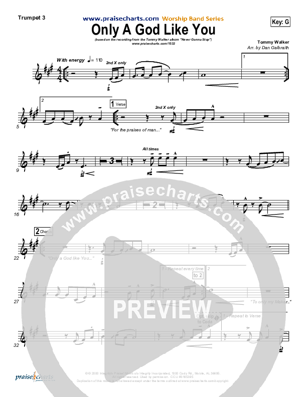 Only A God Like You Trumpet 3 (Tommy Walker)