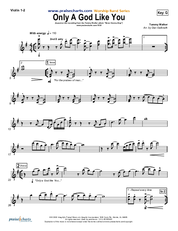 Only A God Like You Violin 1/2 (Tommy Walker)