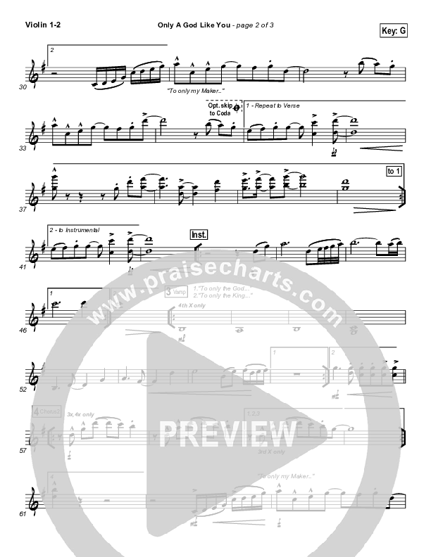 Only A God Like You Violin 1/2 (Tommy Walker)