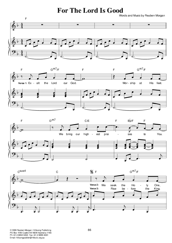 For The Lord Is Good Lead & Piano (Hillsong Worship)