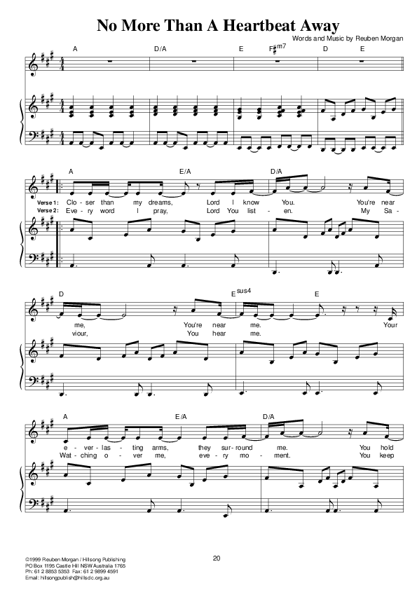 No More Than A Heartbeat Away Piano/Vocal (Hillsong Worship)