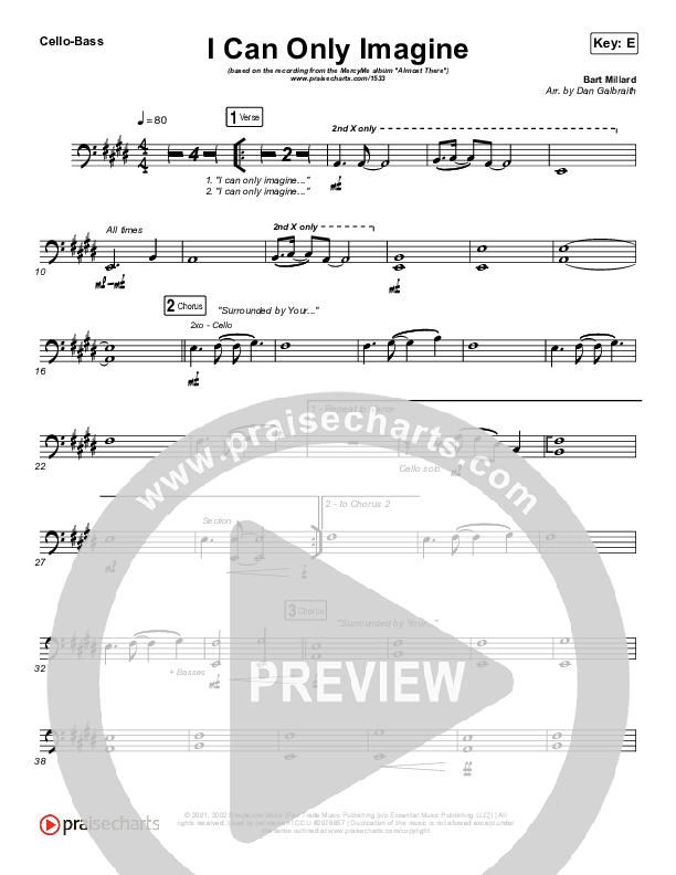I Can Only Imagine Cello/Bass (MercyMe)