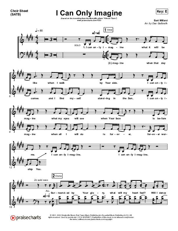 I Can Only Imagine Choir Sheet (SATB) (MercyMe)