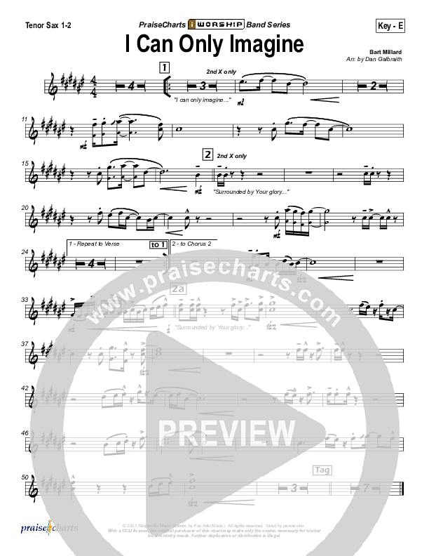 I Can Only Imagine Tenor Sax 1/2 (MercyMe)