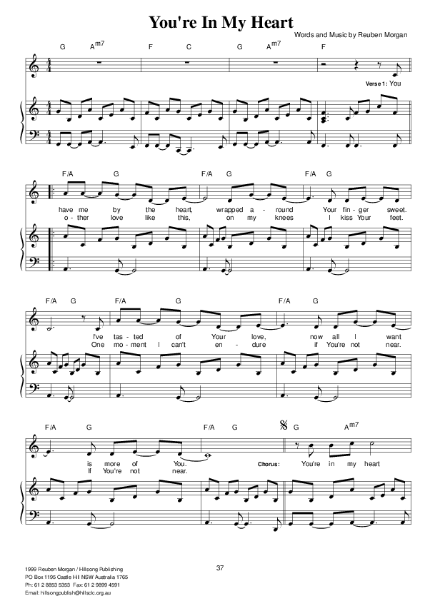 You're In My Heart Lead & Piano (Hillsong Worship)