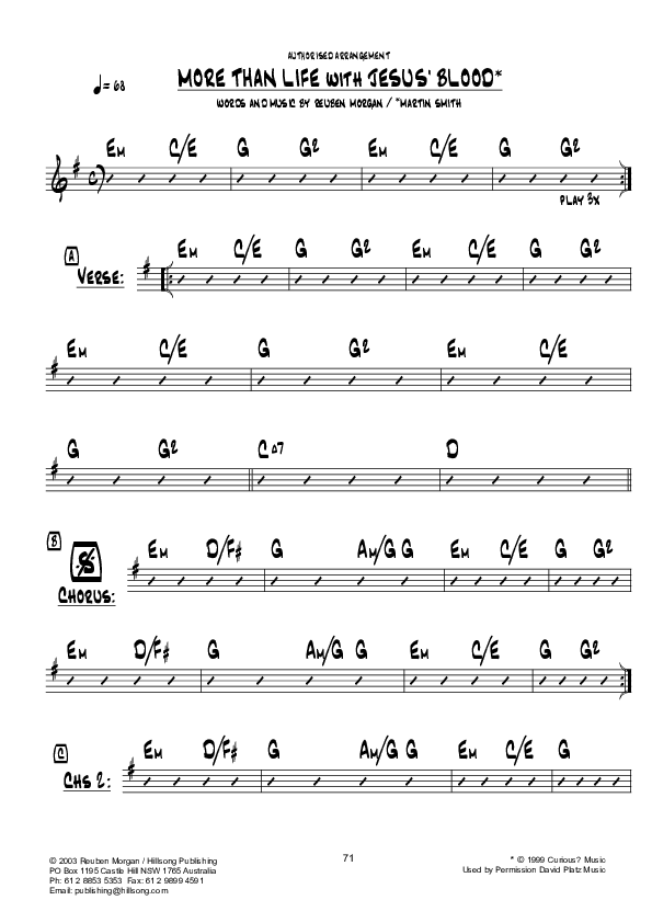 More Than Life (with Jesus' Blood) Chord Chart (Hillsong UNITED)