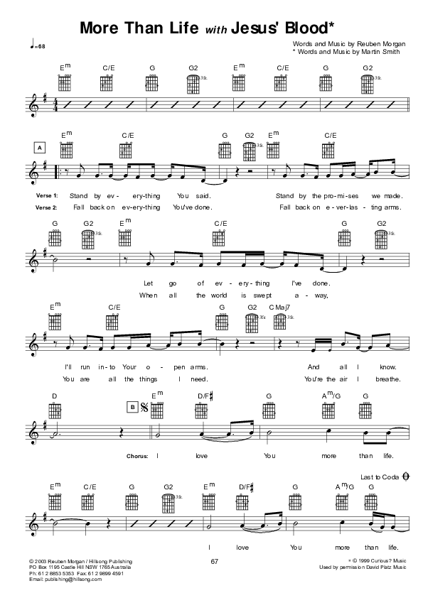 More Than Life (with Jesus' Blood) Lead Sheet (Hillsong UNITED)