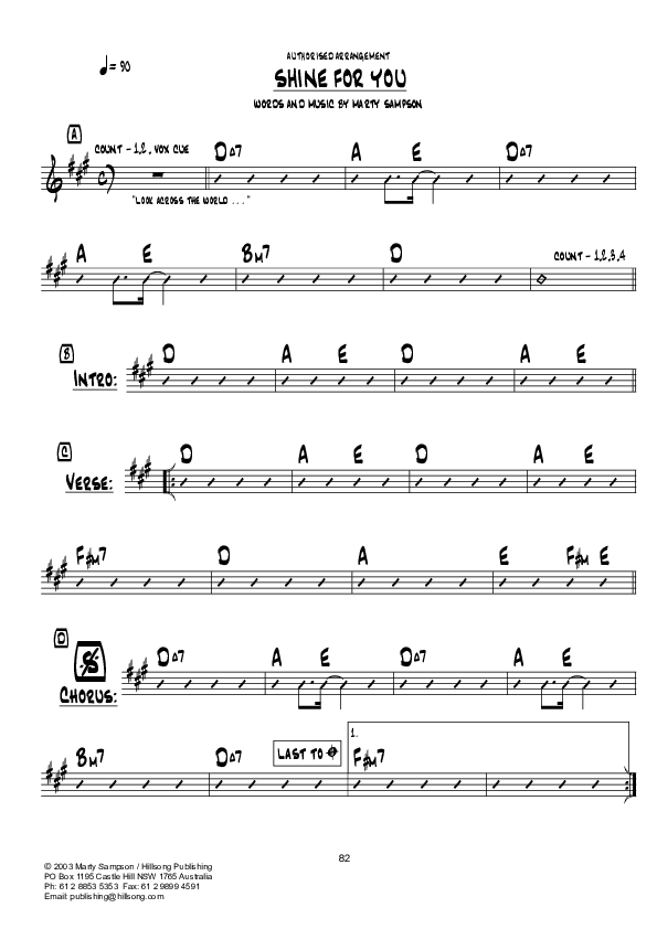 Shine For You Chord Chart (Hillsong UNITED)