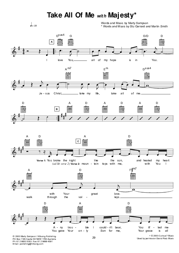 Take All Of Me with Majesty Lead Sheet (Hillsong UNITED)