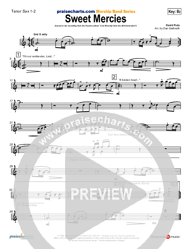 Sweet Mercies Tenor Sax 1/2 (David Ruis / Passion)