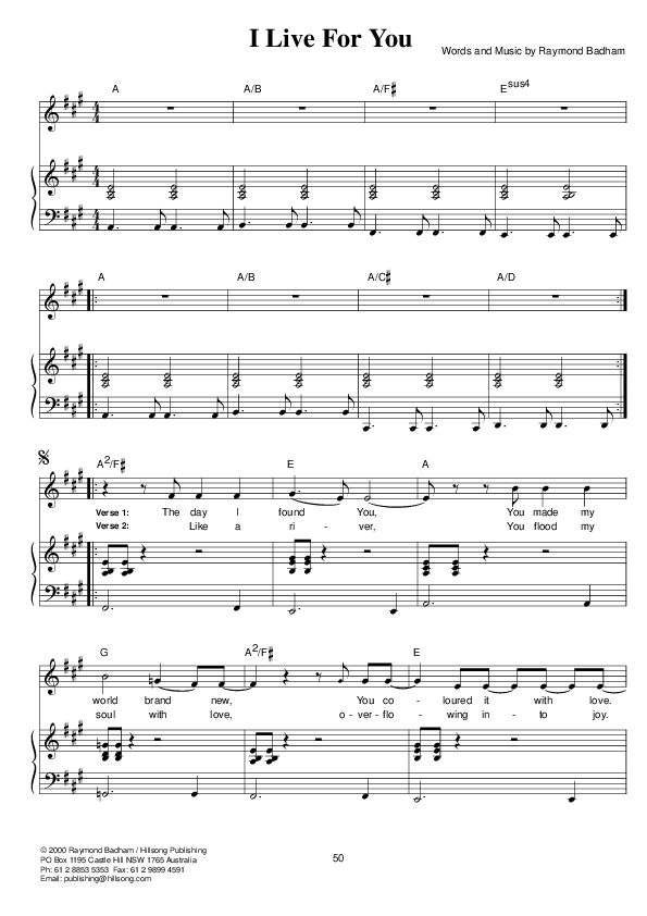 I Live For You Lead & Piano (Hillsong UNITED)