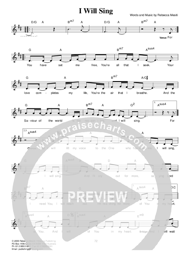 I Will Sing Lead & Piano (Hillsong UNITED)