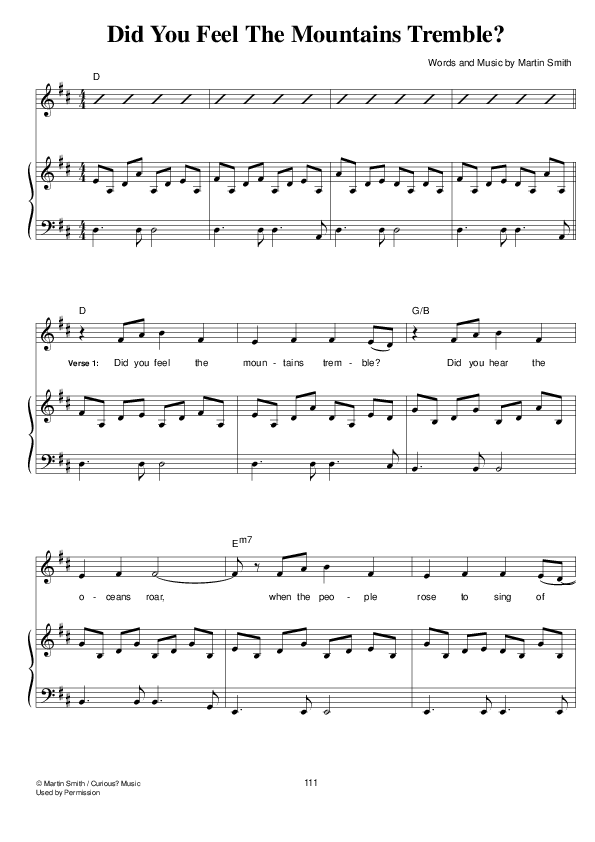 Did You Feel the Mountains Tremble Piano/Vocal (Hillsong UNITED)