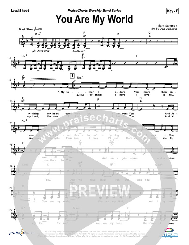 You Are My World Lead Sheet (SAT) (Hillsong Worship)