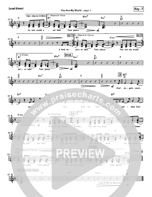 You Are My World Lead Sheet (SAT) (Hillsong Worship)
