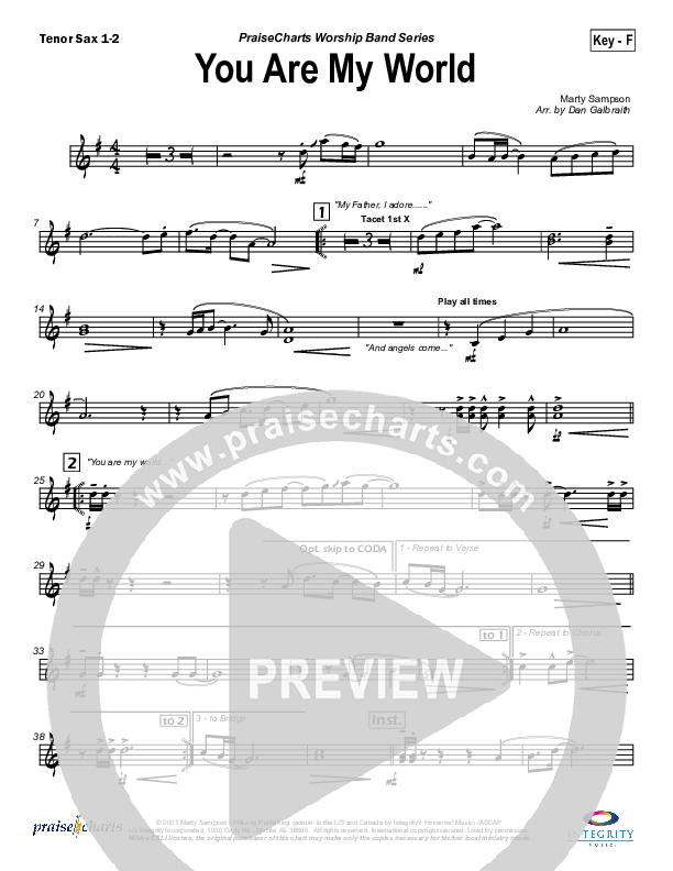 You Are My World Tenor Sax 1/2 (Hillsong Worship)