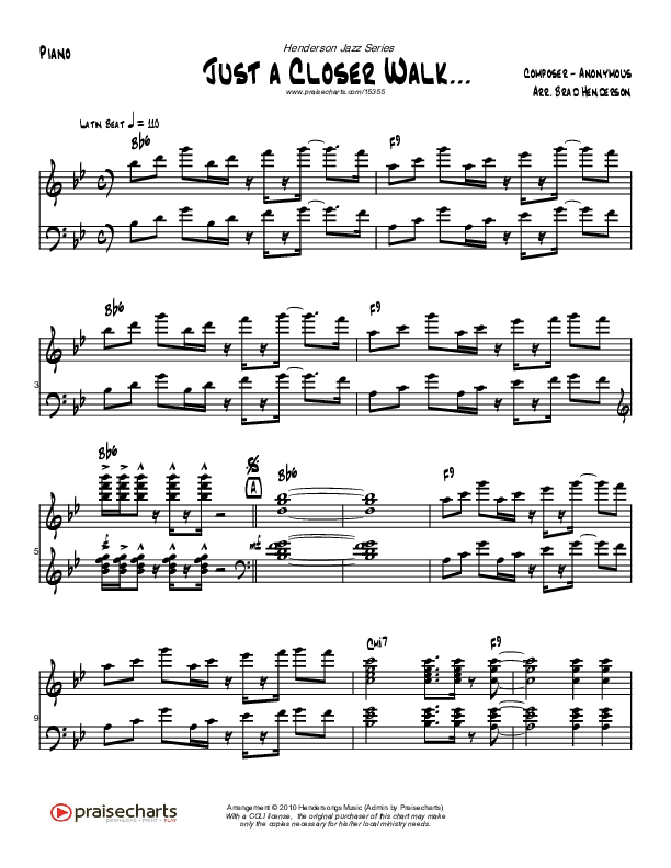 Just A Closer Walk (Instrumental) Piano Sheet (Brad Henderson)