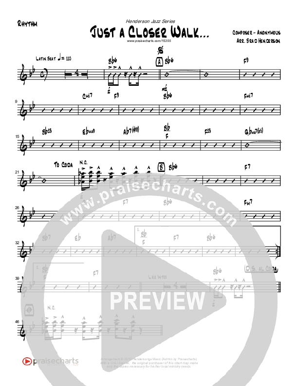 Just A Closer Walk (Instrumental) Rhythm Chart (Brad Henderson)