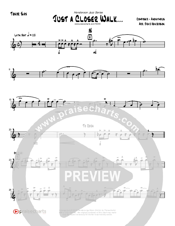 Just A Closer Walk (Instrumental) Tenor Sax 2 (Brad Henderson)