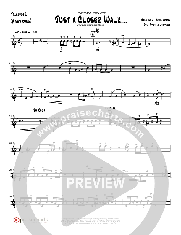 Just A Closer Walk (Instrumental) Trumpet 2 (Brad Henderson)