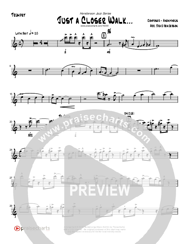 Just A Closer Walk (Instrumental) Trumpet (Brad Henderson)
