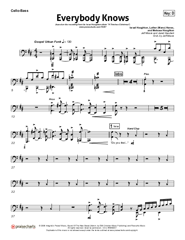 Everybody Knows Cello/Bass (Israel Houghton)