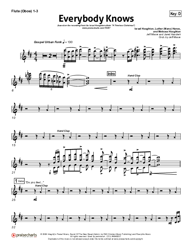 Everybody Knows Flute/Oboe 1/2/3 (Israel Houghton)