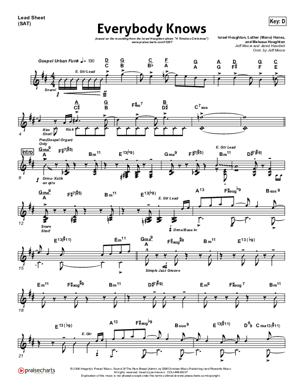 Everybody Knows Lead Sheet (SAT) (Israel Houghton)