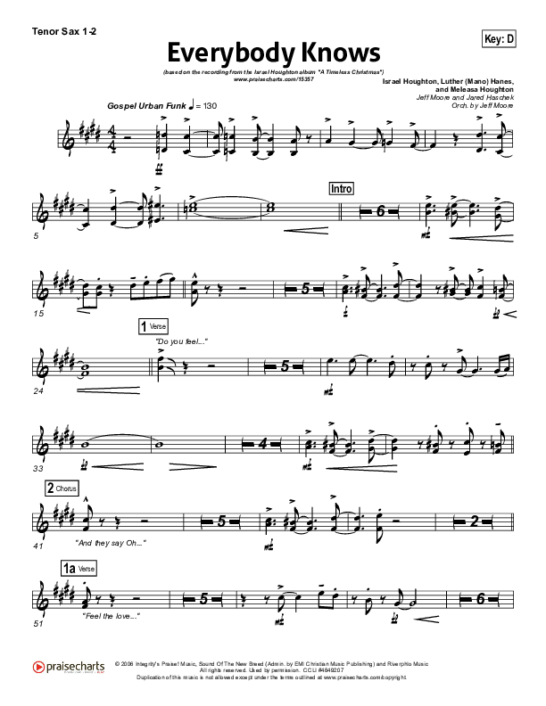 Everybody Knows Tenor Sax 1/2 (Israel Houghton)