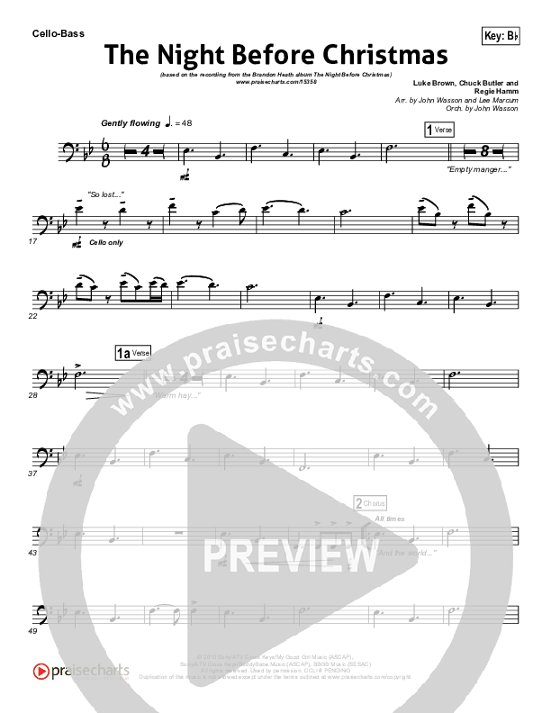 The Night Before Christmas Cello/Bass (Brandon Heath)