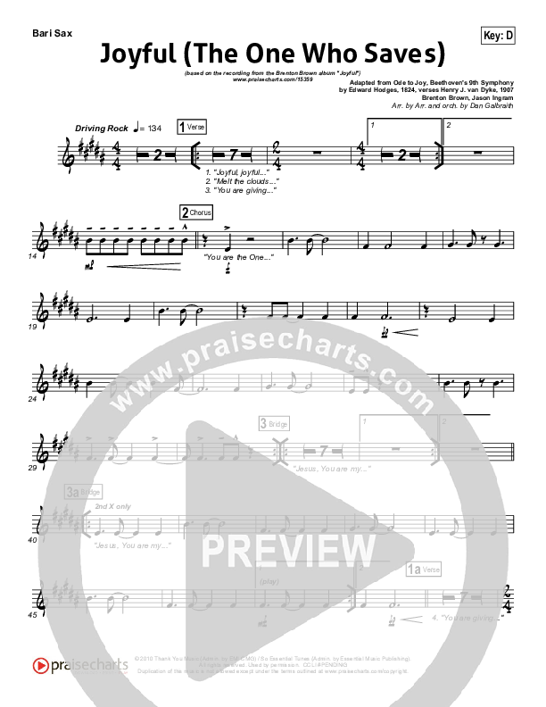 Joyful (The One Who Saves) Bari Sax (Brenton Brown)