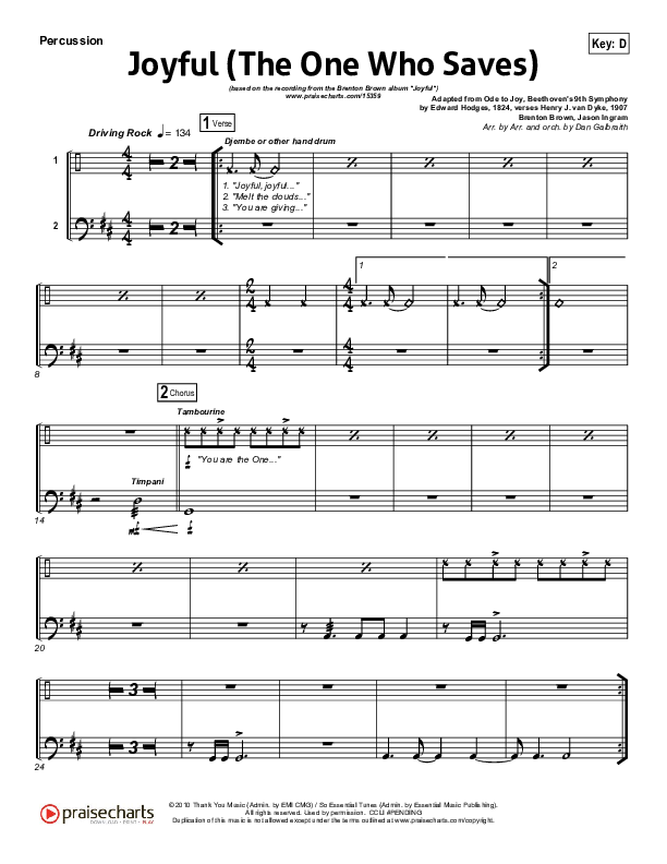 Joyful (The One Who Saves) Percussion (Brenton Brown)