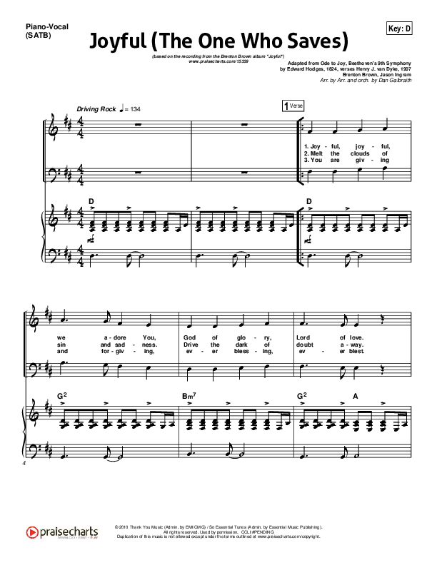 Joyful (The One Who Saves) Piano/Vocal (SATB) (Brenton Brown)