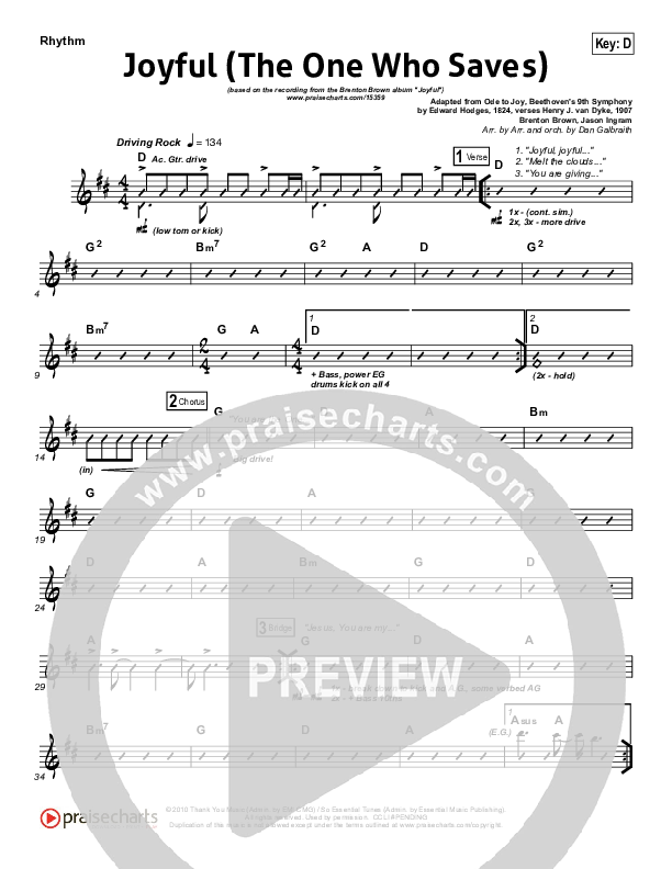 Joyful (The One Who Saves) Rhythm Chart (Brenton Brown)