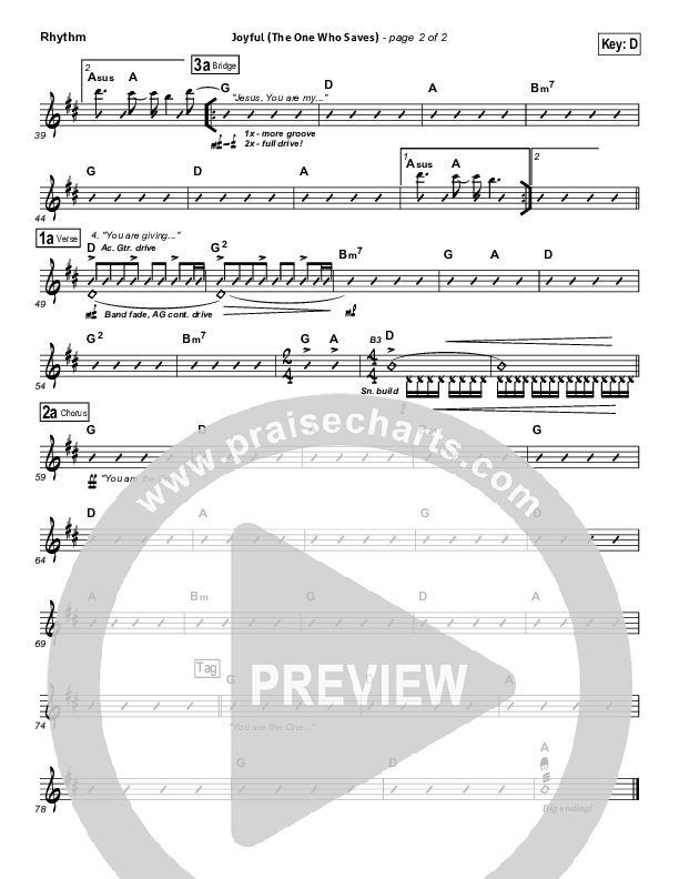 Joyful (The One Who Saves) Rhythm Chart (Brenton Brown)