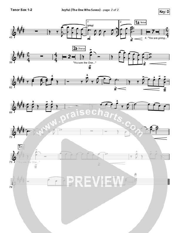 Joyful (The One Who Saves) Tenor Sax 1/2 (Brenton Brown)