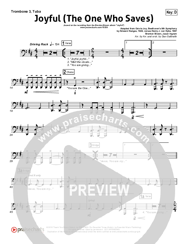 Joyful (The One Who Saves) Trombone 3/Tuba (Brenton Brown)