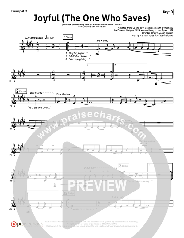 Joyful (The One Who Saves) Trumpet 3 (Brenton Brown)